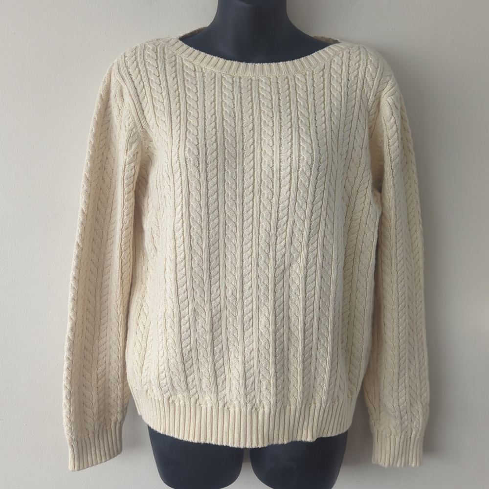 Lauren Ralph Lauren Women's Beigeish Cable Knit Sweater Sz Sm Boat Neck Classic
